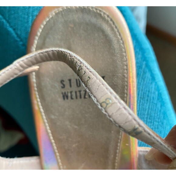 Stuart Weitzman Flapper Holographic sandals Size 8 Tassel‎ Metallic Rose Gold - Picture 9 of 11